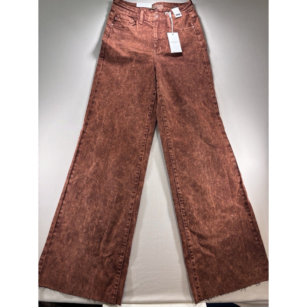 NEW Judy Blue Garment Dyed Raw Hem Retro Pumpkin Spice Wide Leg Denim 7 (28X33)